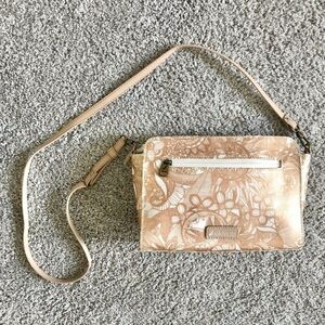 SakRoots Rose Gold Tracy Crossbody Bag with Wallet Pouch Floral Metallic